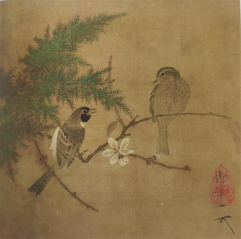 385 掛軸 宋徽宗 「蝋梅山禽圖」 二玄社 ○ 中国画 花鳥図 明